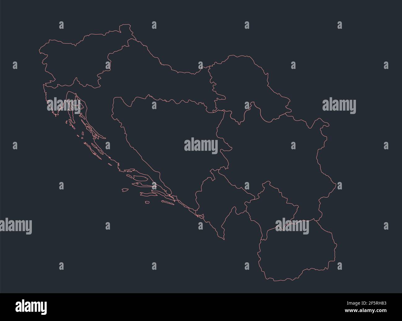 Infographics Yugoslavia map outline, flat design, color blue orange blank Stock Photo