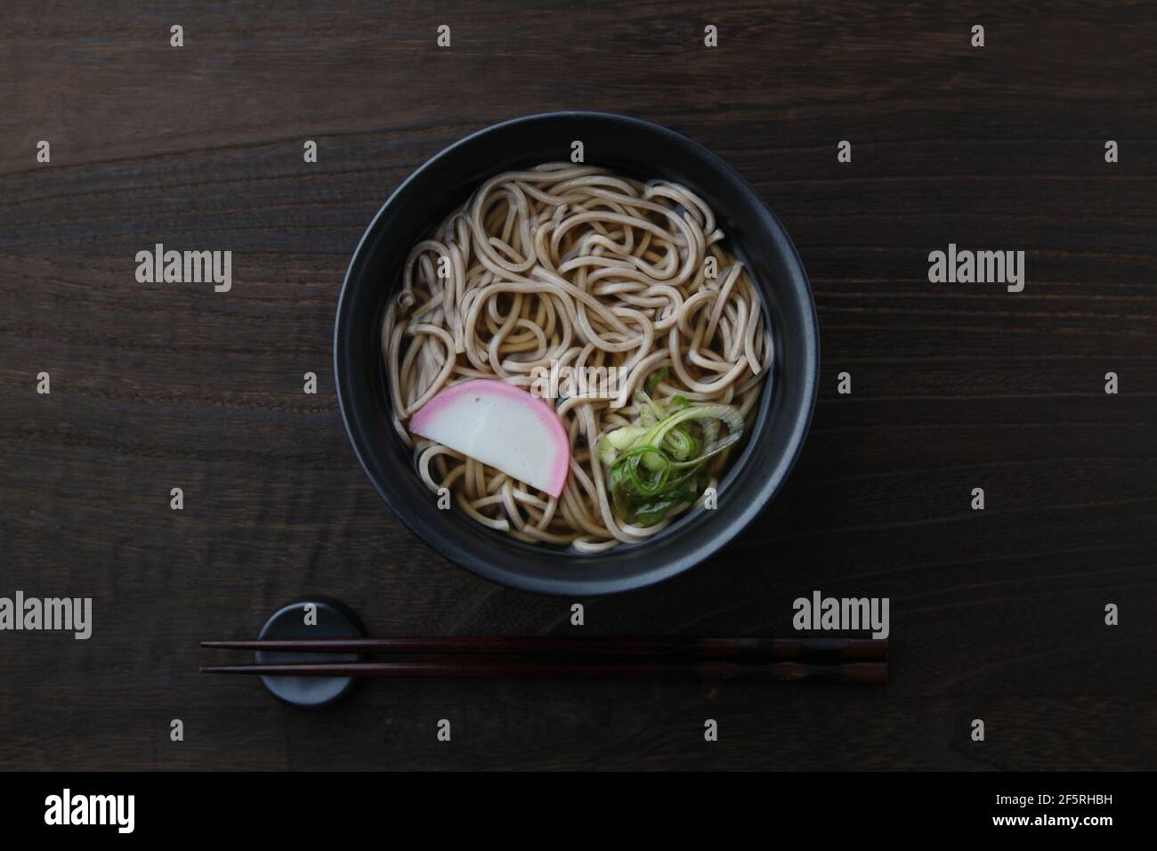 soba buckwheat noodles Japanese isolated on wooden table Stock Photo