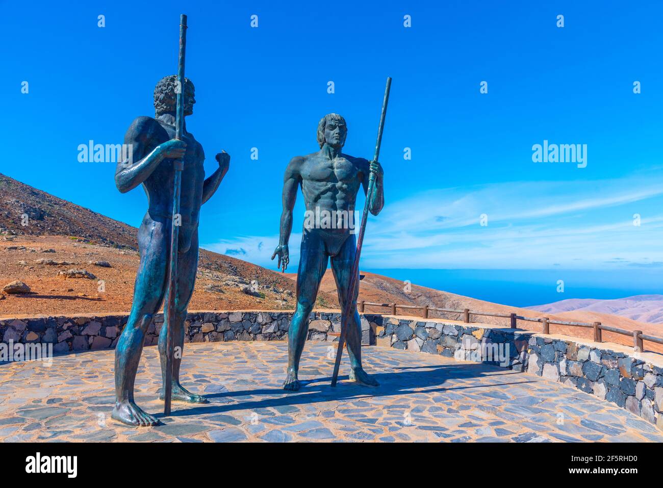The statues of the Guanche kings Ayos and Guize at Fuerteventure, Canary islands, Spain. Stock Photo