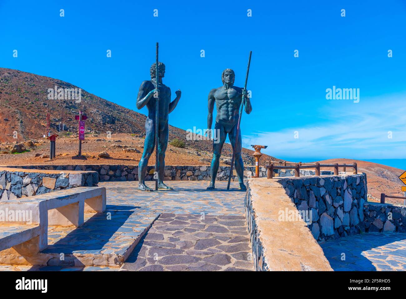 The statues of the Guanche kings Ayos and Guize at Fuerteventure, Canary islands, Spain. Stock Photo