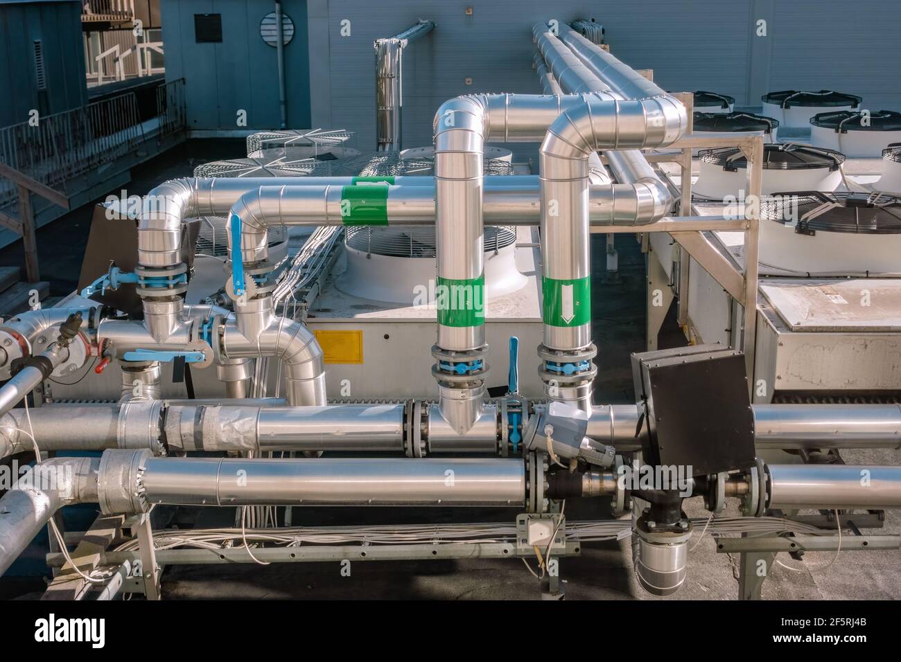 New large industrial air conditioning system mounted on flat roof Stock