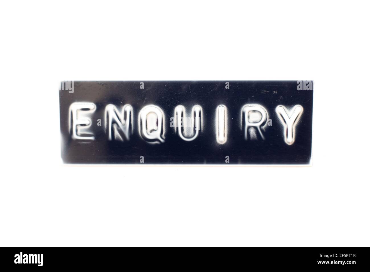 Embossed letter in word enquiry on black banner with white background