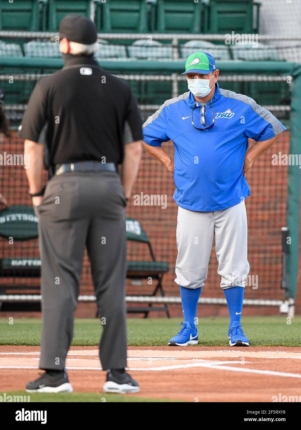 Deland, FL, USA. 27th Mar, 2021. FGCU Head coach Dave Tollett before NCAA  baseball game between the Florida Gulf Coast Eagles and the Stetson Hatters  at Melching Field in Deland, FL Romeo