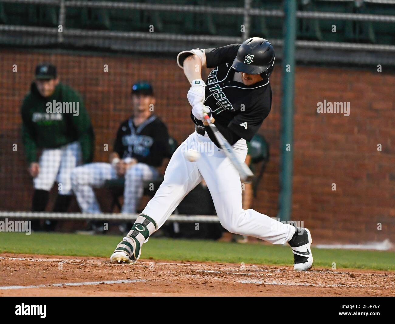 Deland, FL, USA. 27th Mar, 2021. Stetson outfielder Andrew MacNeil (7)  during NCAA baseball game between the Florida Gulf Coast Eagles and the  Stetson Hatters at Melching Field in Deland, FL Romeo