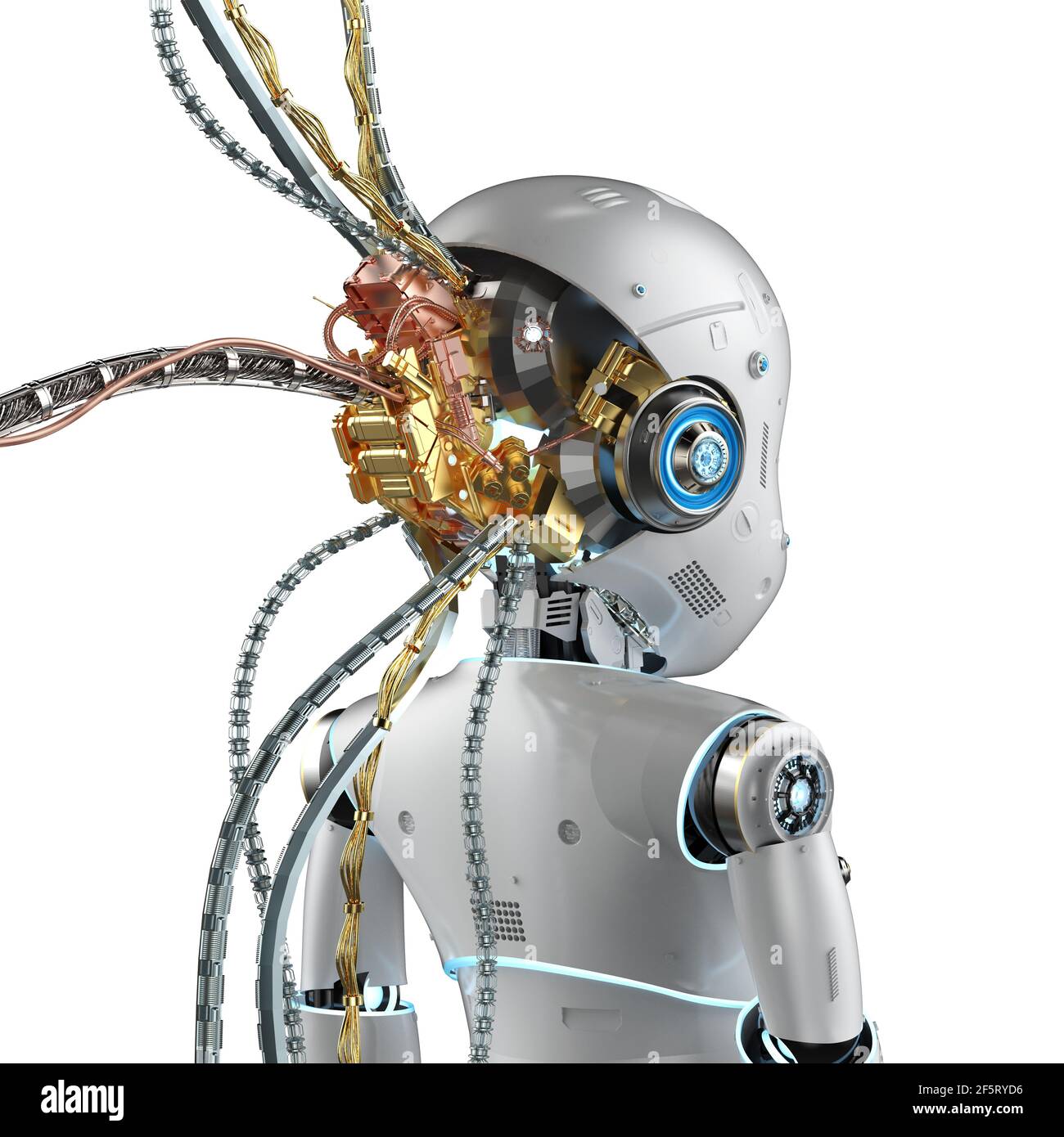 3d rendering rear view cute robot or artificial intelligence robot with ...