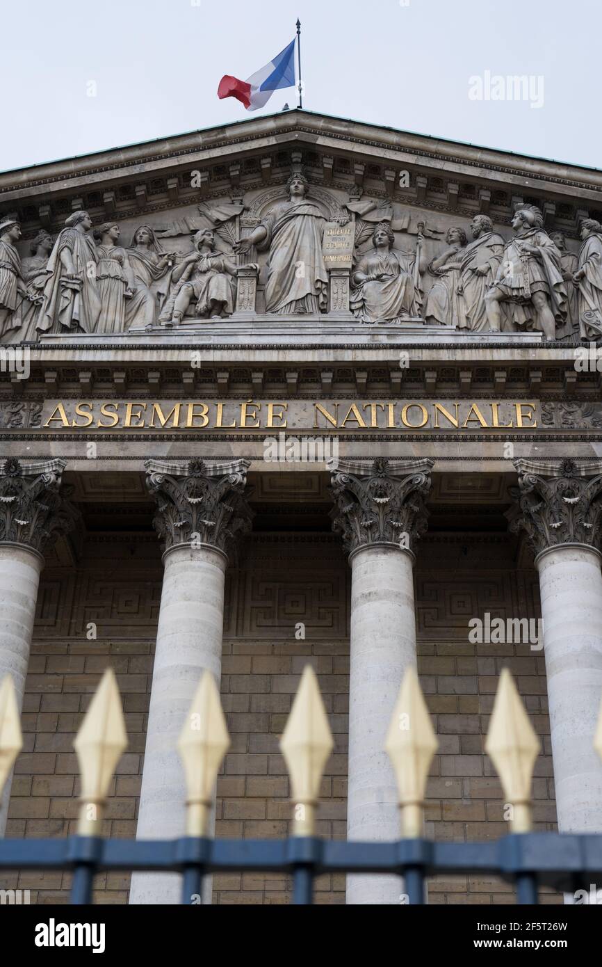 PARIS, FRANCE - The french national assembly (l'Assemblée nationale). Also called Palais Bourbon. French parliament. Stock Photo