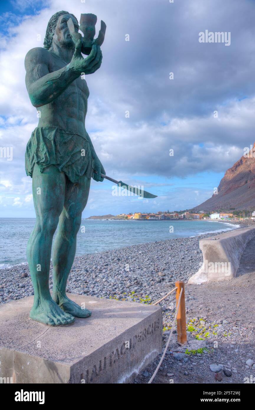 Statue of Guanche warrior at La Gomera, Canary islands, Spain. Stock Photo