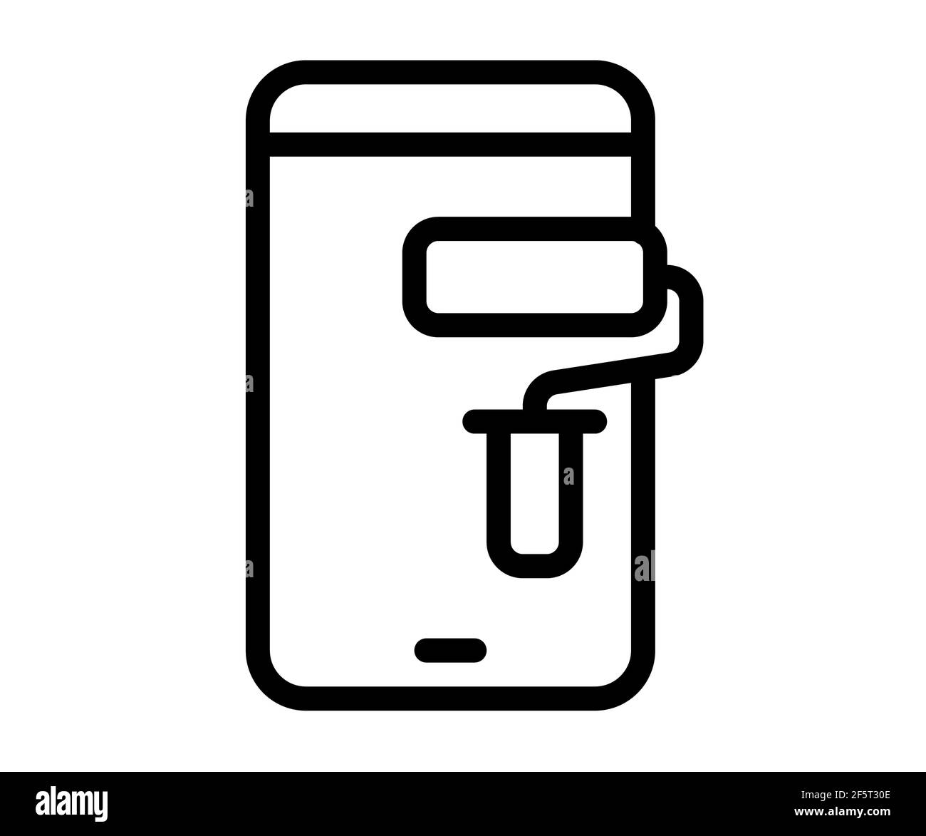 app design smartphone single isolated icon with outline style black and white vector illustration Stock Photo