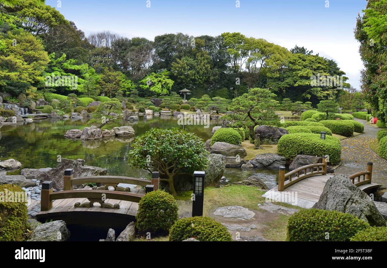 Ohori Park Japanese Garden in Fukuoka city, Japan Stock Photo