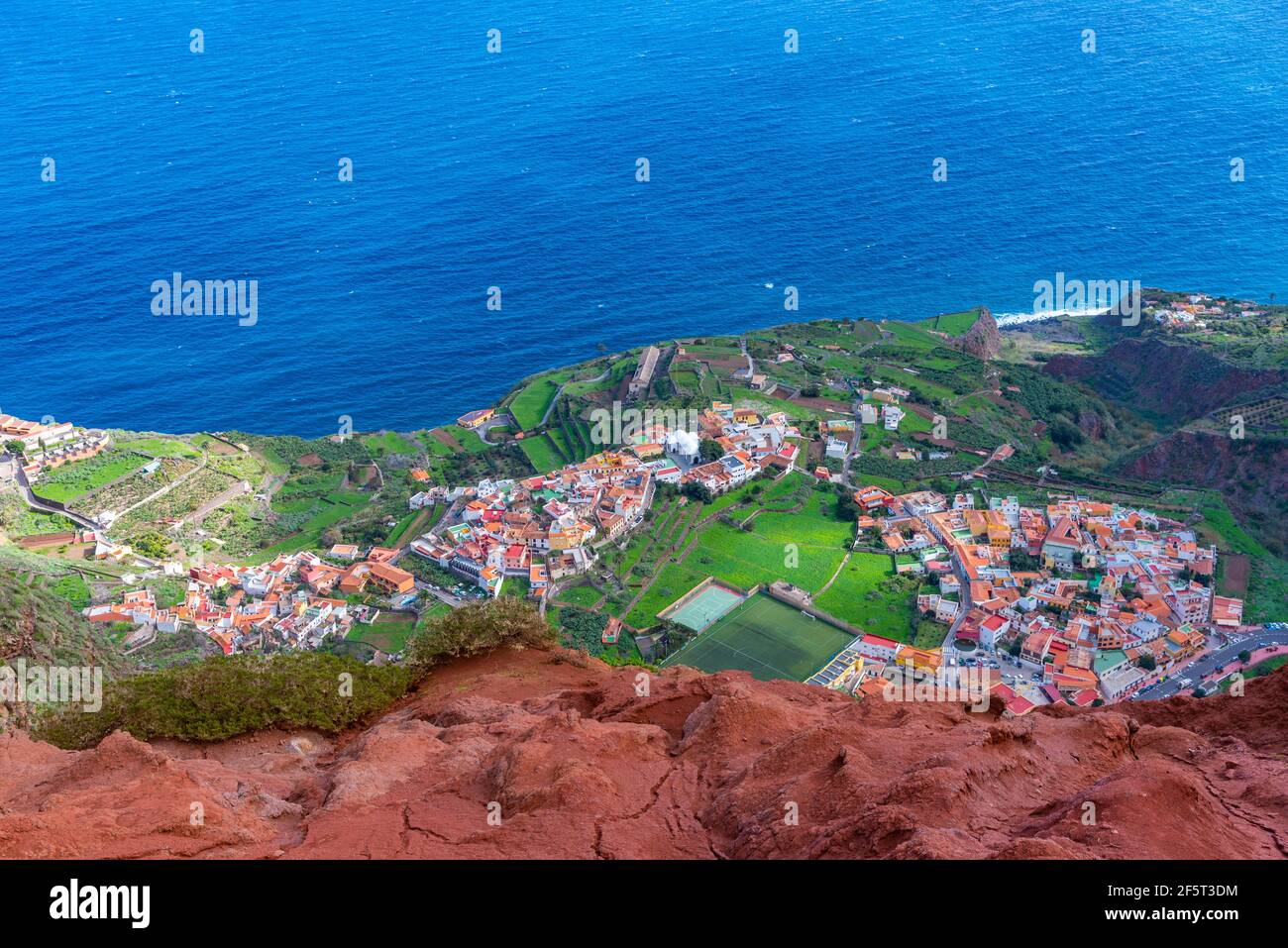 Aerial view of Agulo village at La Gomera, Canary Islands, Spain Stock ...