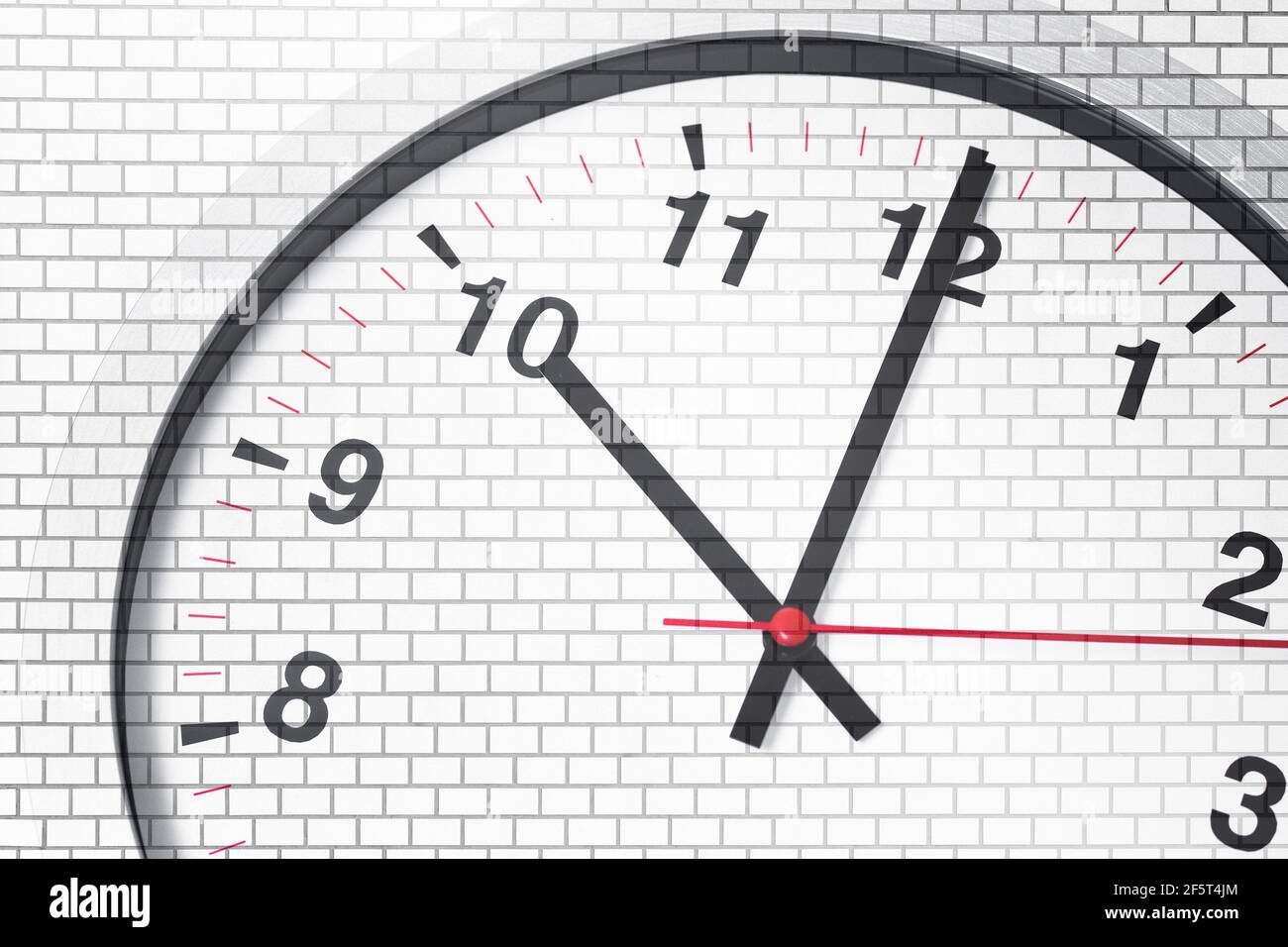 Wall Clock, Times Clock overlay on white brick wall Stock Photo Alamy