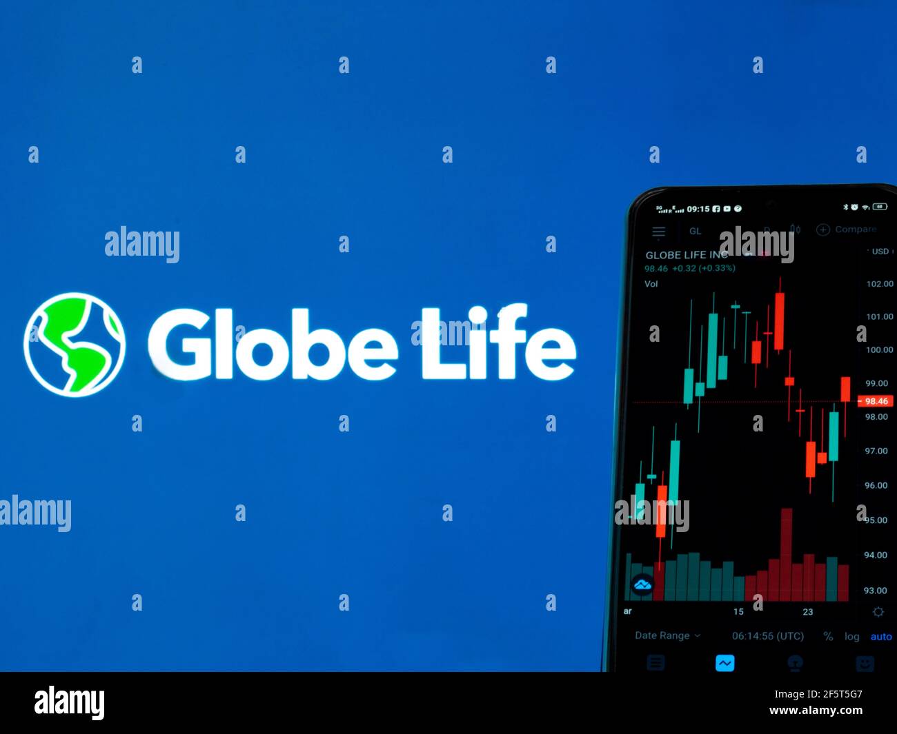 In this photo illustration the stock market information of Globe Life