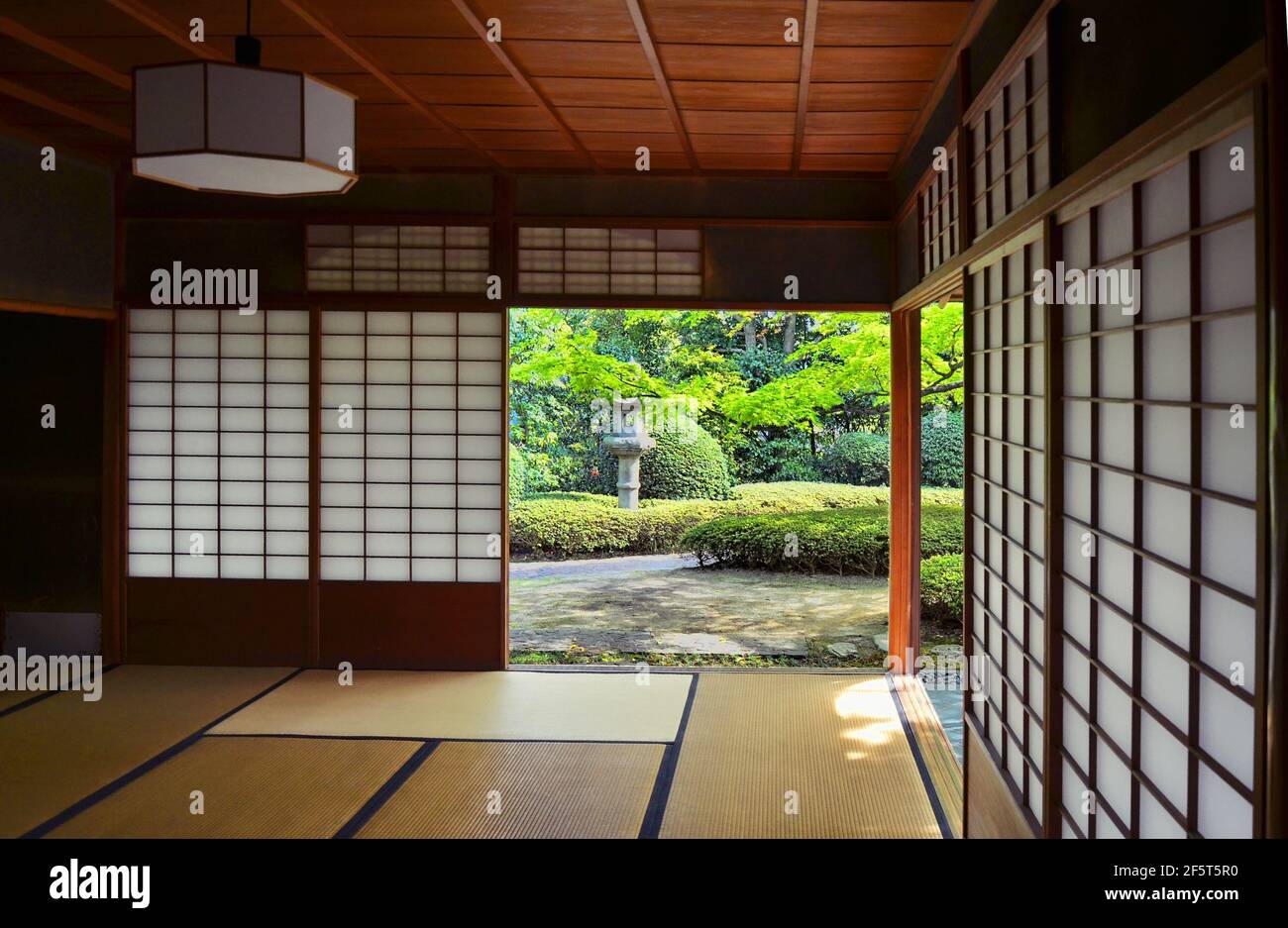 Shofuen garden and tea room, Fukuoka city, Japan. Site of Shofuso, the residence of renowned Zenpachi Tanakamaru. Stock Photo