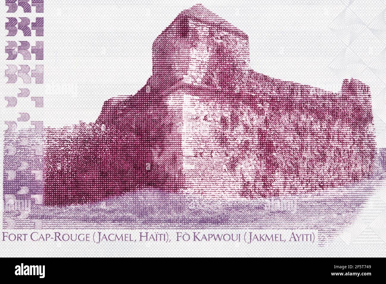 Fort Cap-Rouge in Jacmel from Haitian money Stock Photo