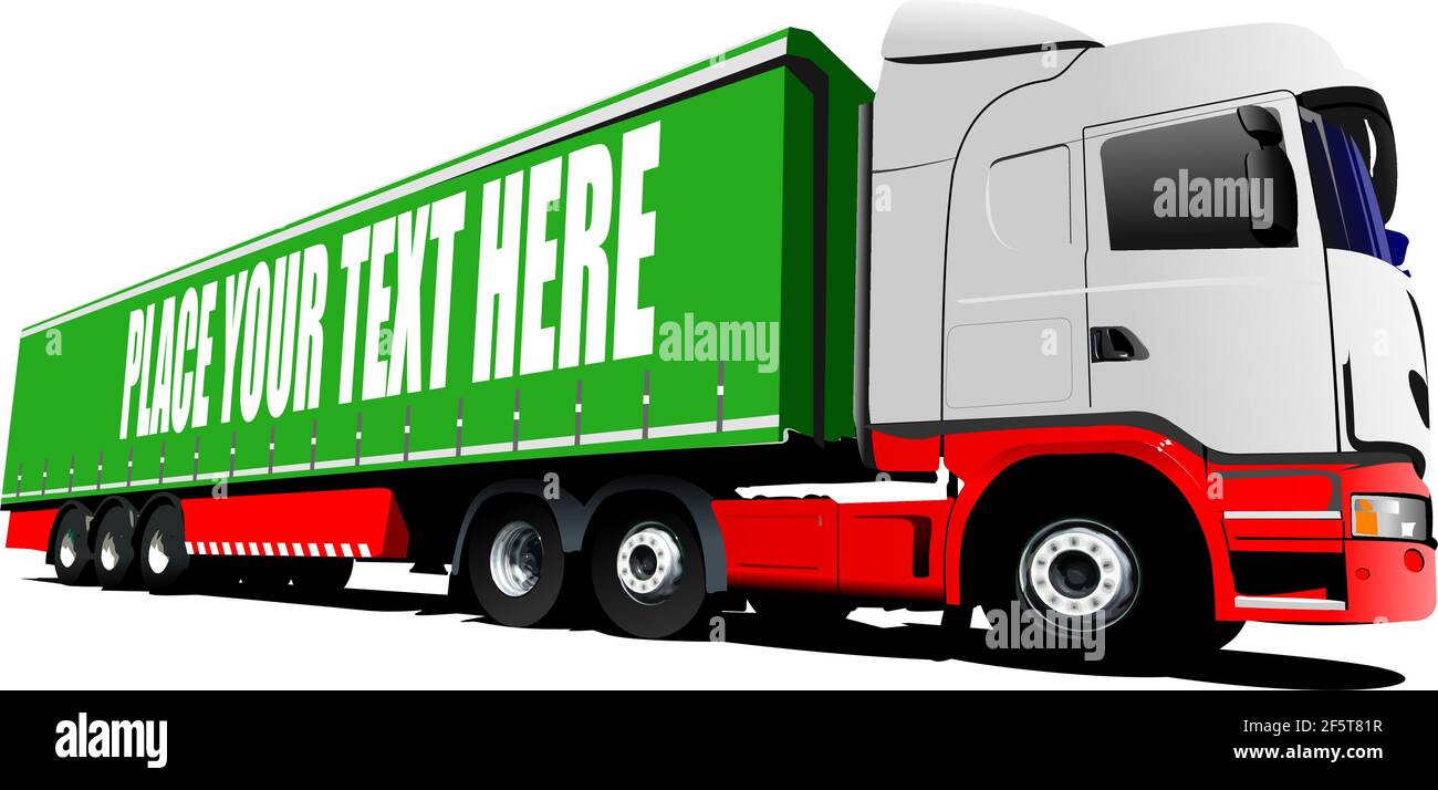 Vector  3d illustration of green-red truck on the road Stock Vector
