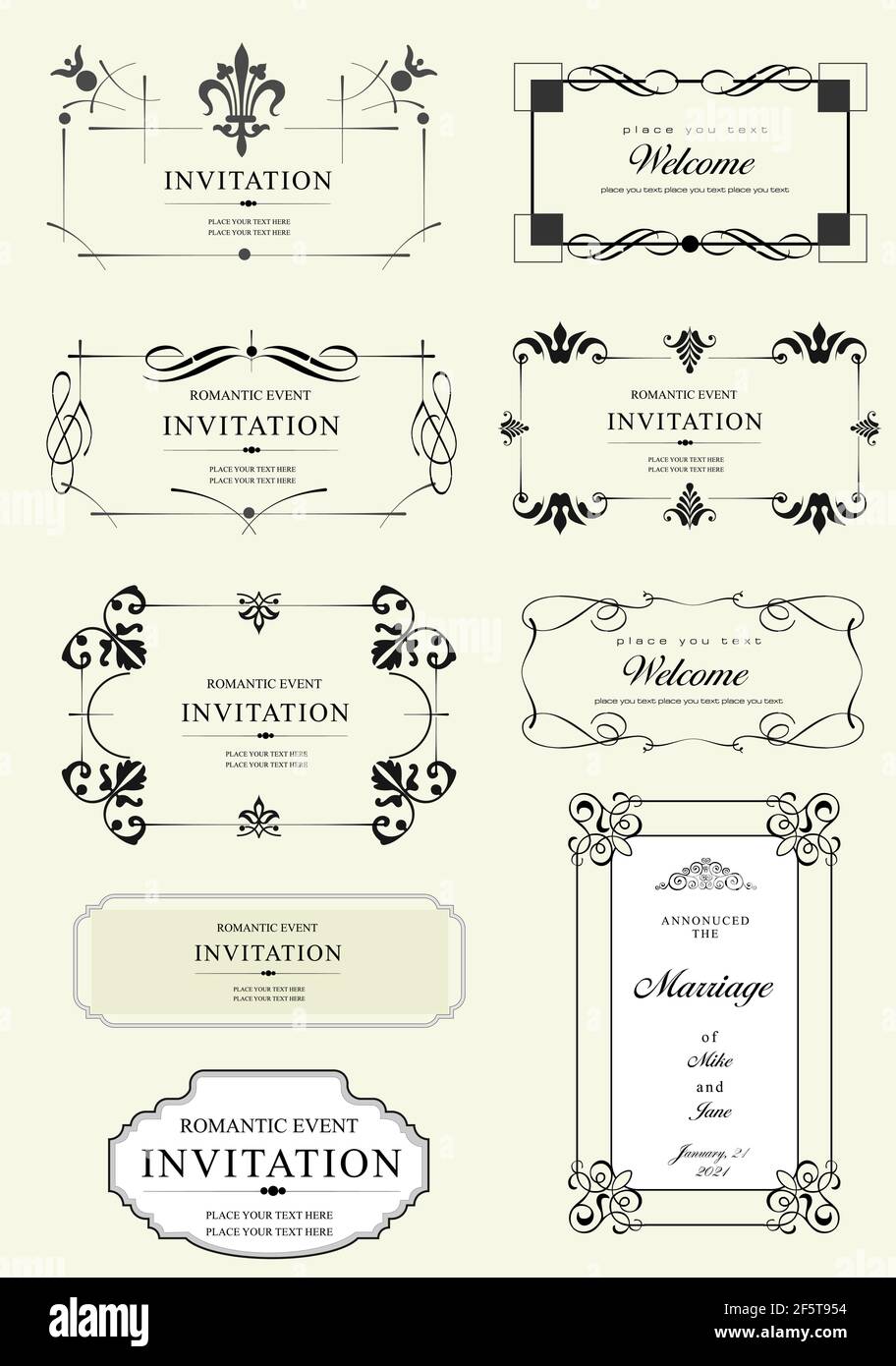 Calligraphic elements and frame vintage set. Vector illustration Stock ...
