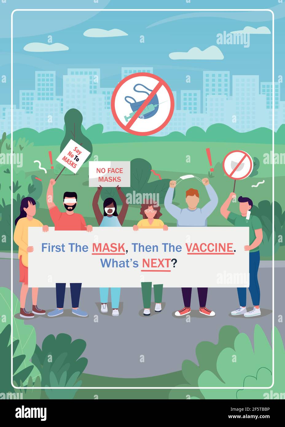 Anti-vaccine movement poster, banner flat vector template Stock Vector