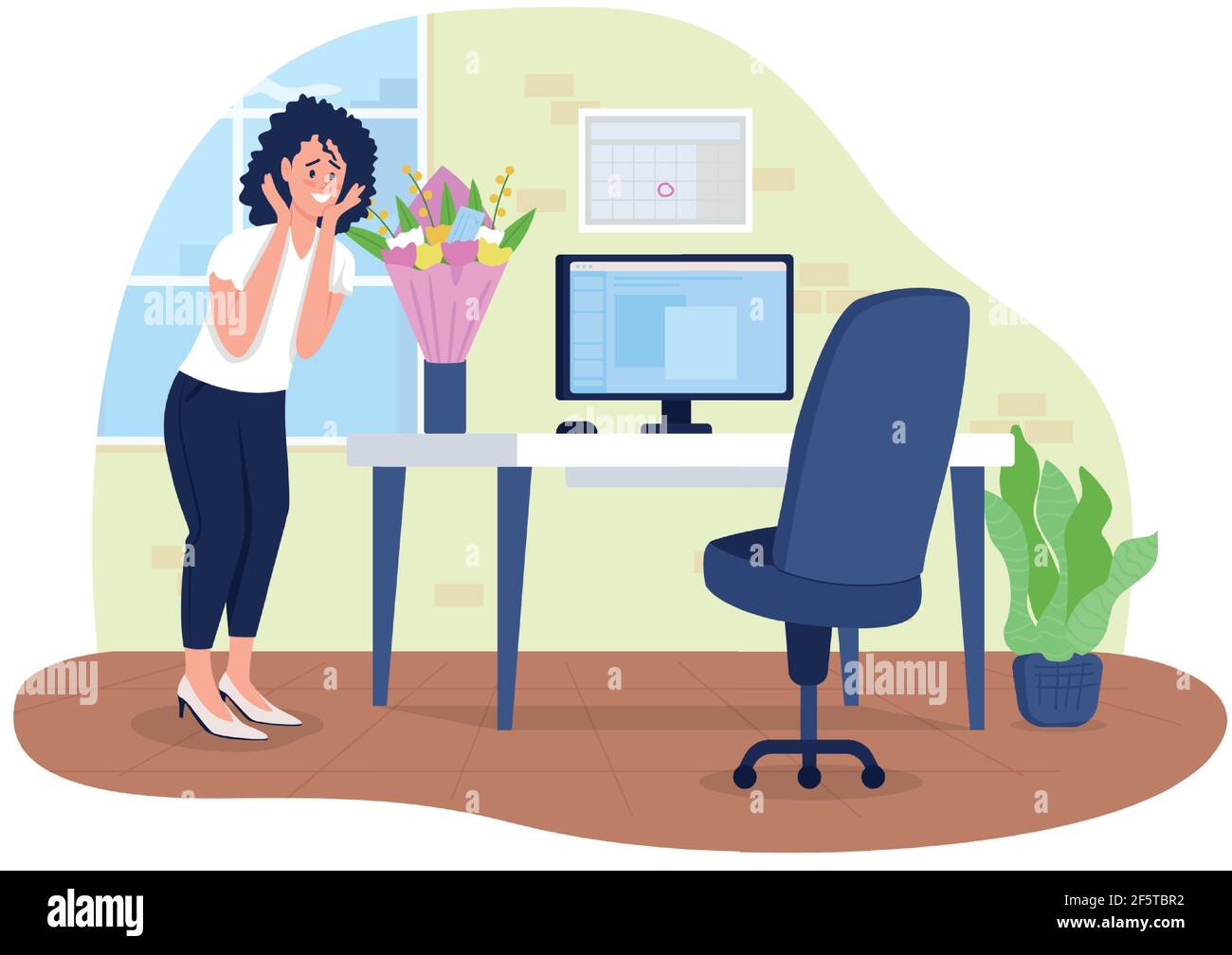 Flowers delivery to office 2D vector web banner, poster Stock Vector