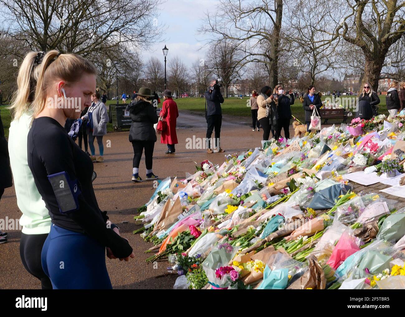 At around 21:00 GMT on 3 March 2021, Everard left the house of a friend near Clapham Junction to the west of Clapham Common.[4][7][8] She walked across the common, along the A205 South Circular Road, en route to her home.[7][3][9] She spoke to her boyfriend on her mobile phone for about fifteen minutes and agreed to meet him the next day.[3] At 21:28, she was seen on doorbell camera footage on Poynders Road[10] and four minutes later on the dashcam of a passing police car.[11][4][3] CCTV footage from a bus passing her route at 21:35 also assisted the investigation. Stock Photo