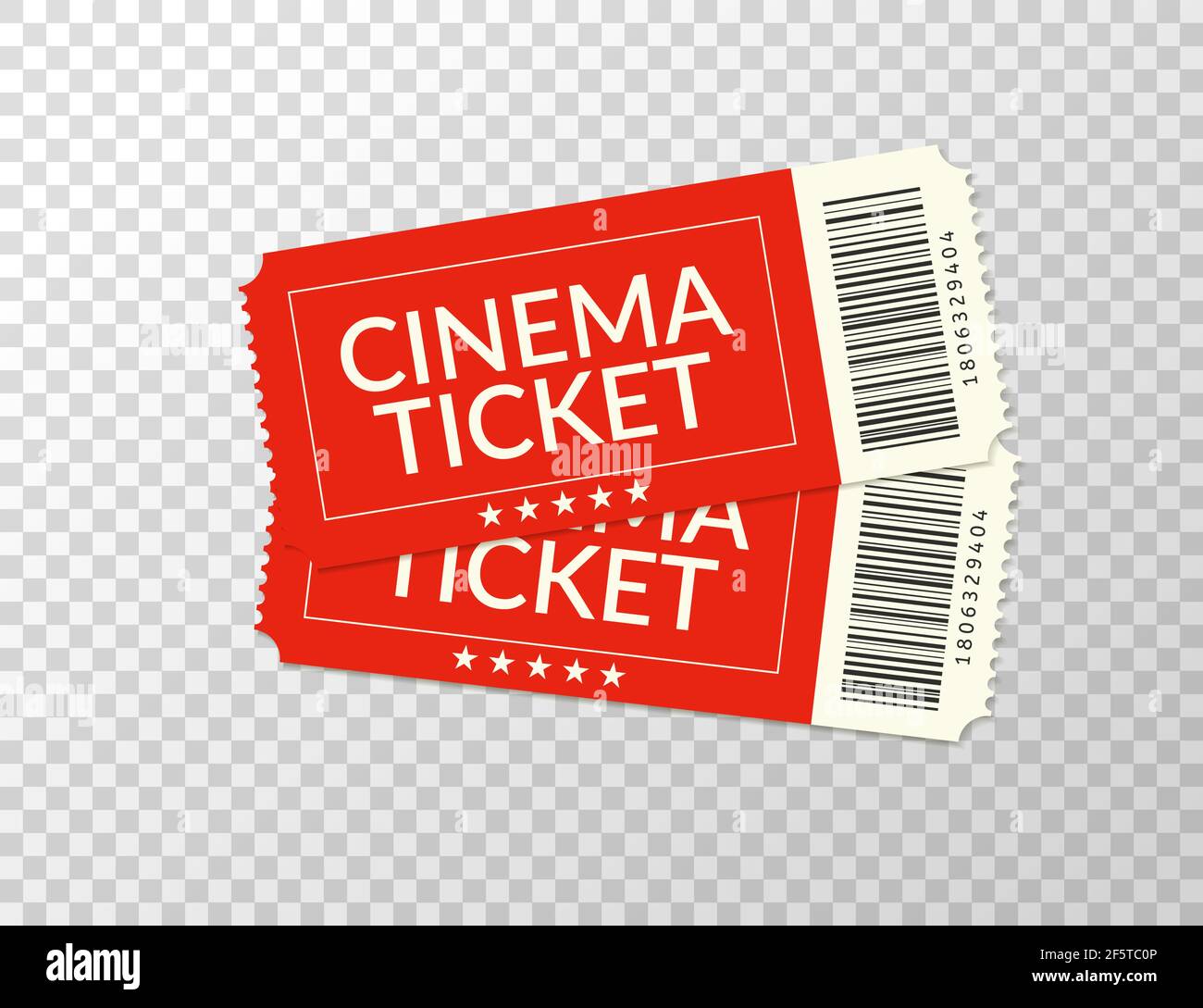 Cinema ticket. Movie two realistic red coupon. Vector pair vintage