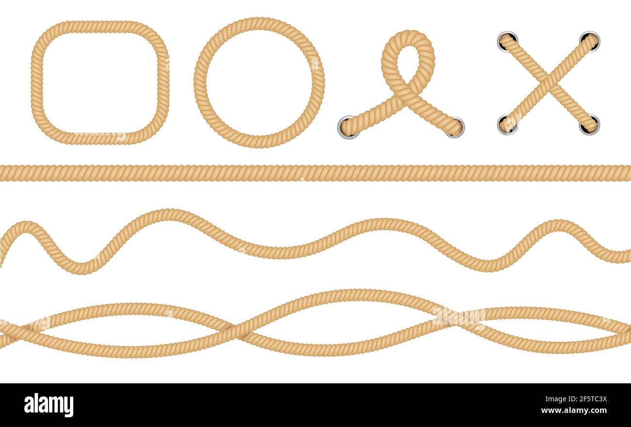 Nautical loops. Vector knots for rope. Realistic knot round and