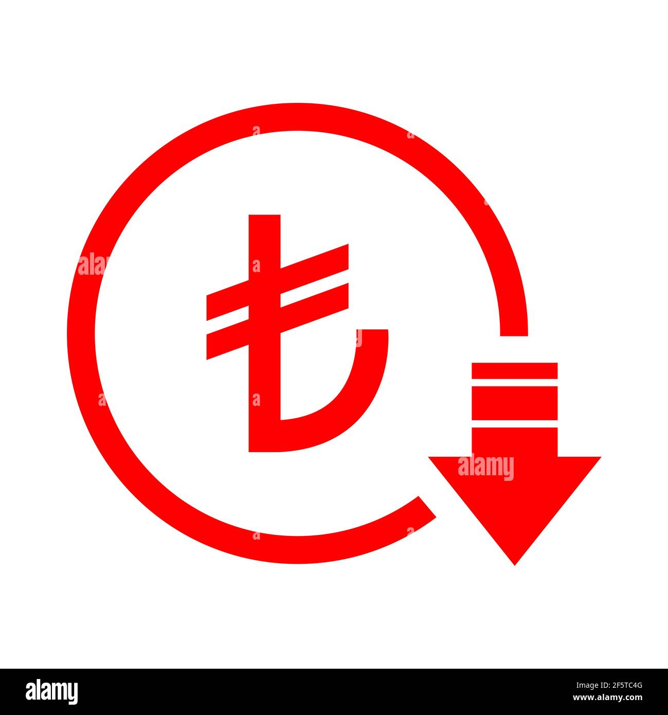 Turkish lira reduction symbol, cost decrease icon. Reduce debt bussiness sign vector illustration . Stock Vector