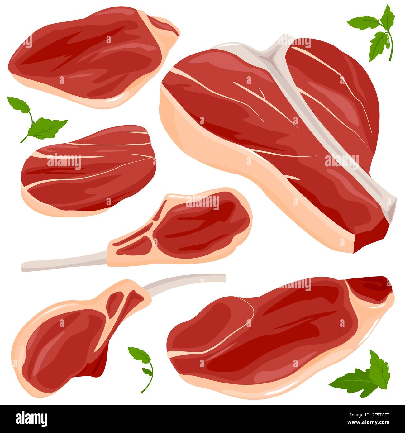 Red raw meat and steaks. Stock Photo
