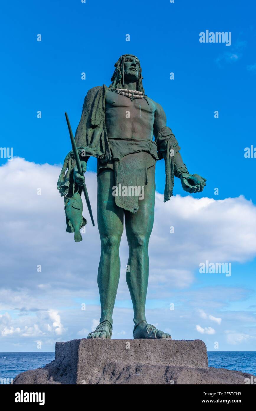 Statue of Guanche warrior at Candelaria, Tenerife, Canary islands, Spain. Stock Photo