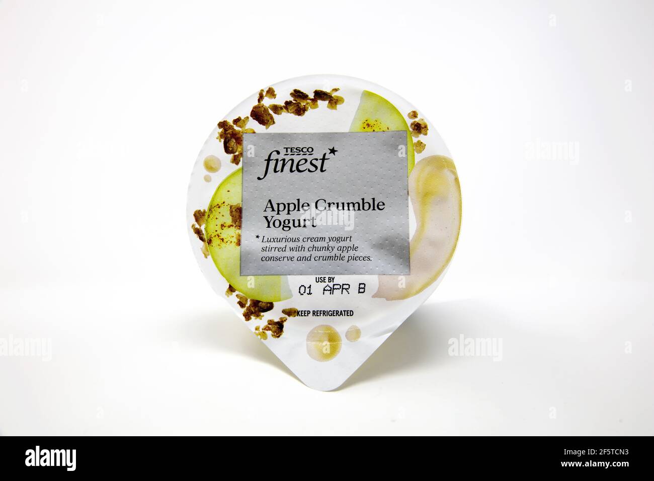 Tesco Finest Apple Crumble Yogurt Stock Photo