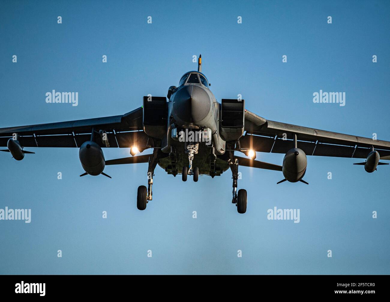 Panavia GR4 fast RAF Jet Swing wing Bomber aircraft coming in to land at RAF Lossiemouth Aircraft in Moray, North East Scotland. Stock Photo