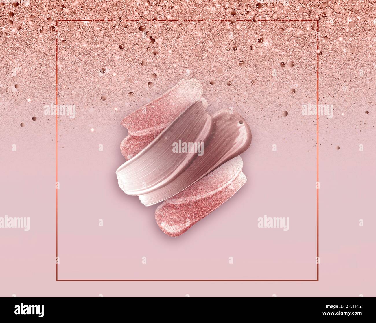 Beige smears of lip gloss isolated on beige background. Makeup smear of creamy lipstick isolated on beige background. Stock Photo