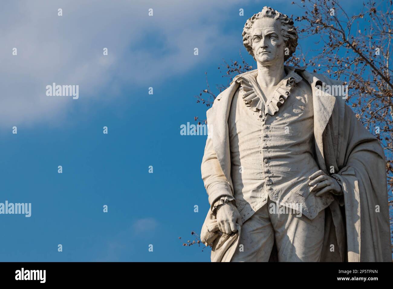 Statue in honor of Vittorio Alfieri, poet, playwright and theatrical writer born in Asti in 1749.Asti, Piedmont, Italy. Stock Photo