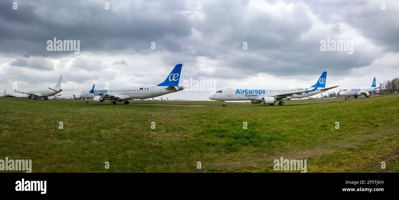 Norwich Airport, Aircraft, Airliners mothballed during Covid Pandemic, gounded Stock Photo