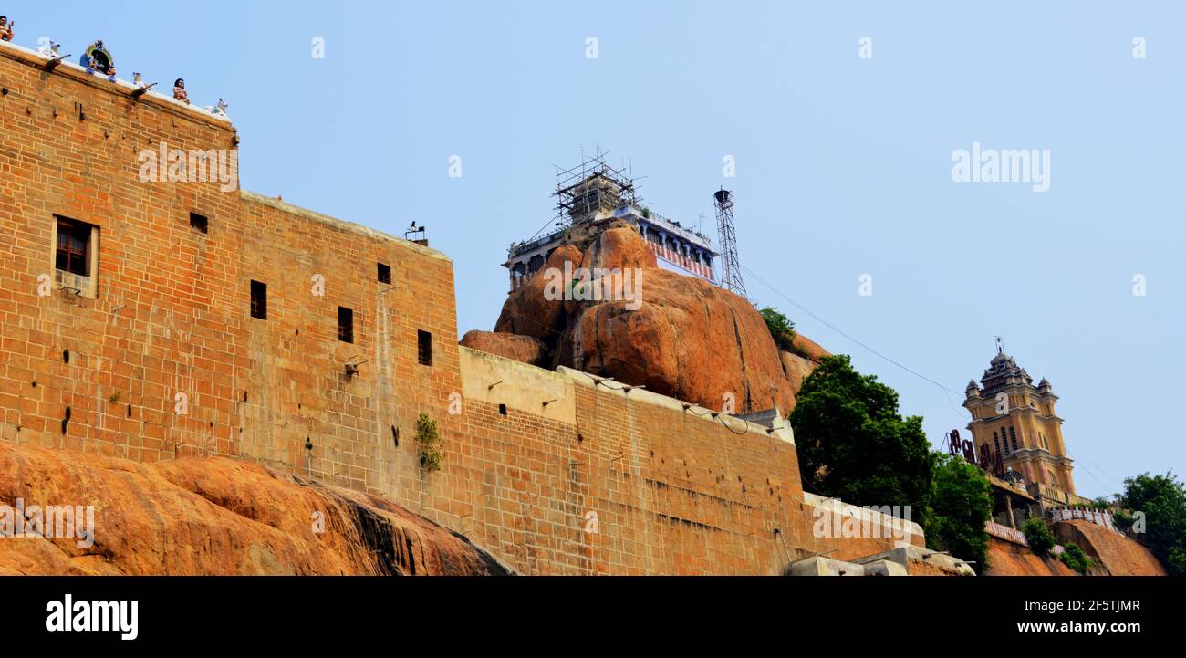 Tiruchirappalli Rockfort, locally known as Malaikottai, is a historic fortification and temple complex built on an ancient rock. Stock Photo