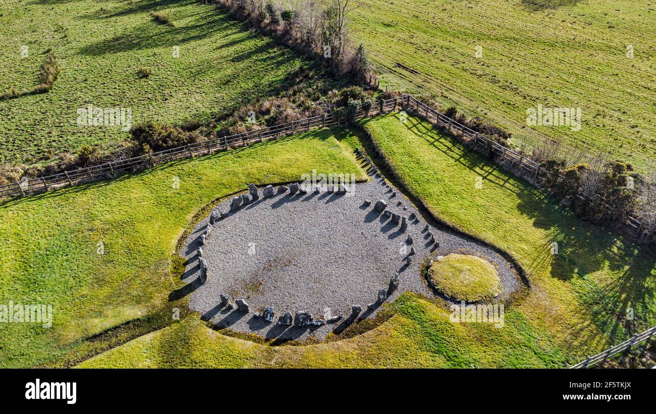 An aerial view of Drumskinney stone circle in County Fermanagh, Northern Ireland Stock Photo