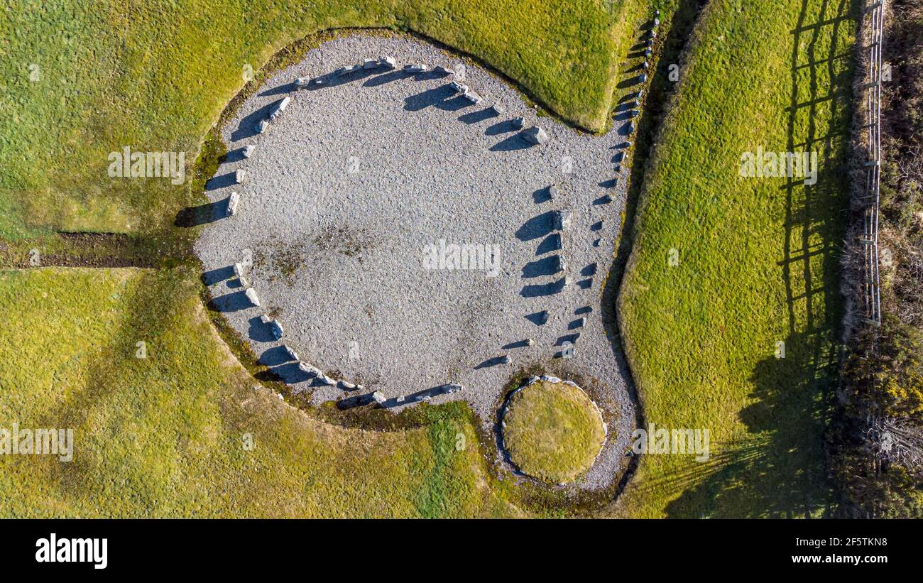 An aerial view of Drumskinney stone circle in County Fermanagh, Northern Ireland Stock Photo