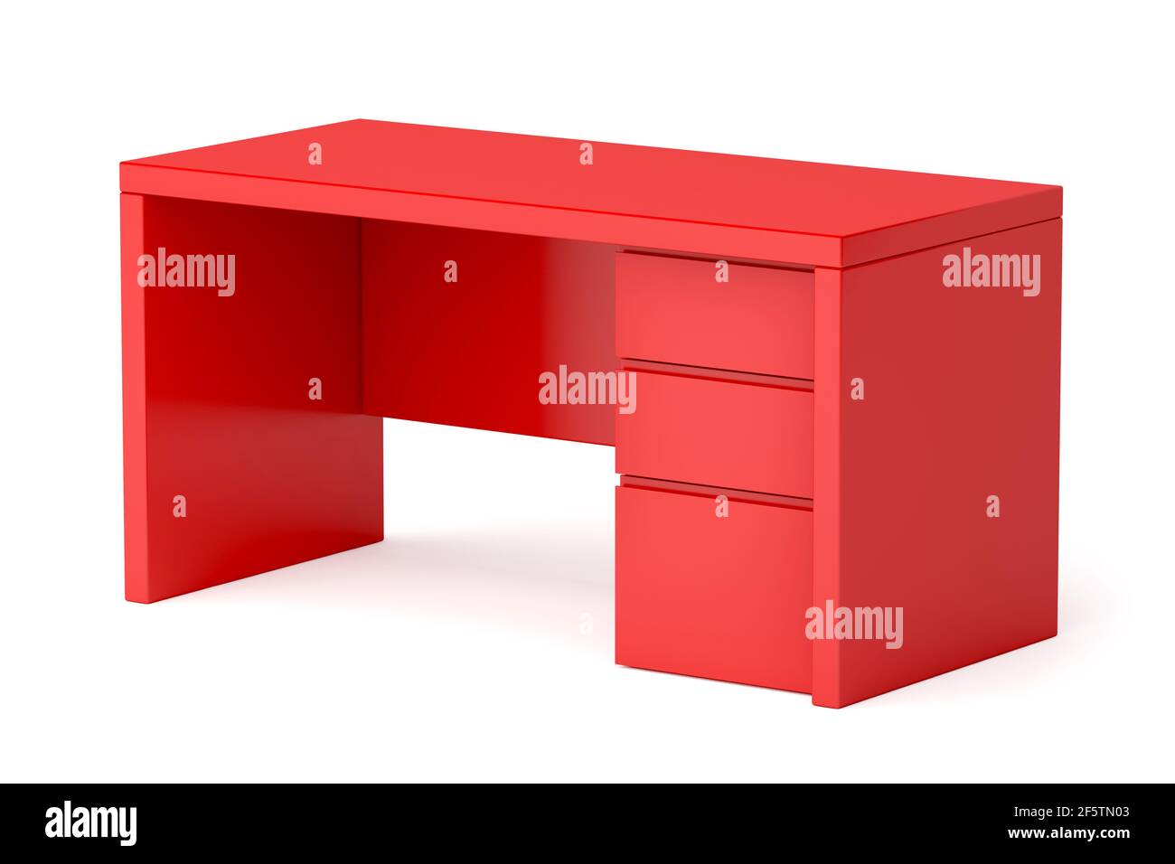 Red office desk on white background Stock Photo - Alamy