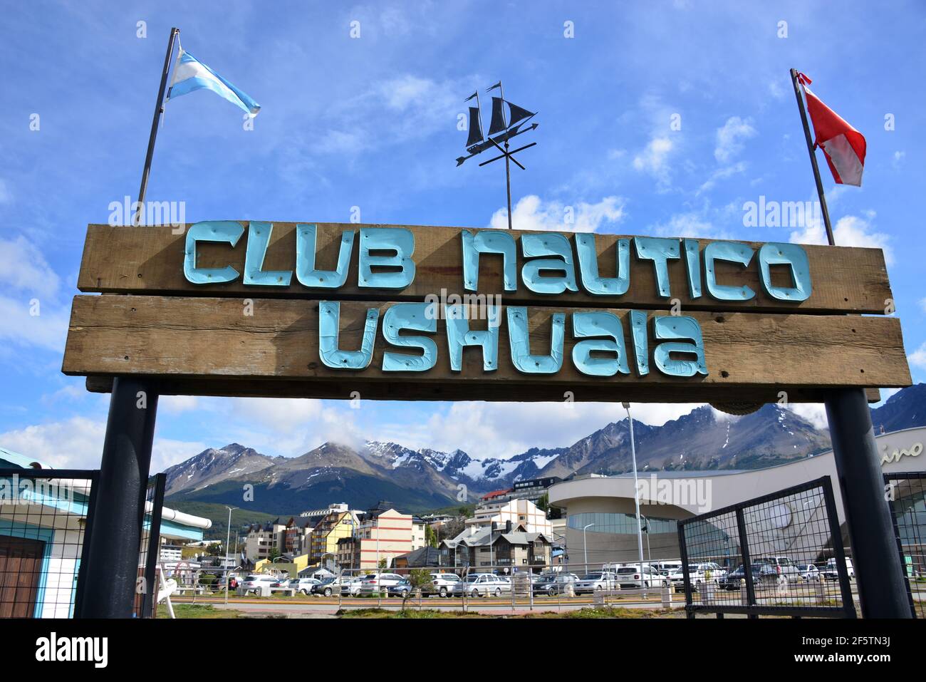 Ushuaia is an Argentine town located at the southern end of the country in the Tierra del Fuego, nicknamed 'the end of the world' Stock Photo