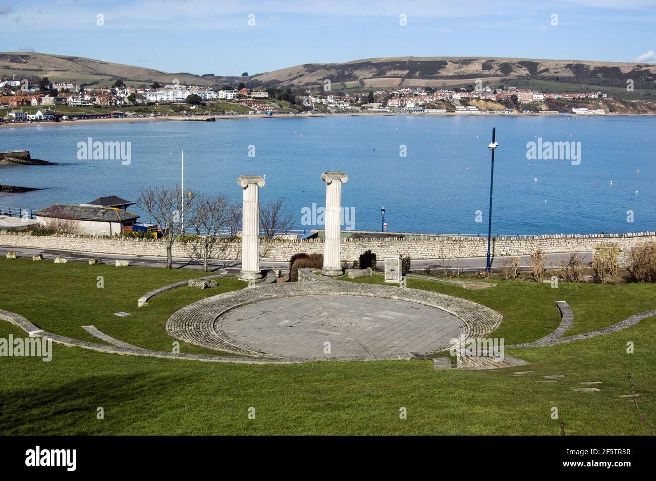 The open air theatre overlooking the English Channel at Swanage, Dorset. Stock Photo