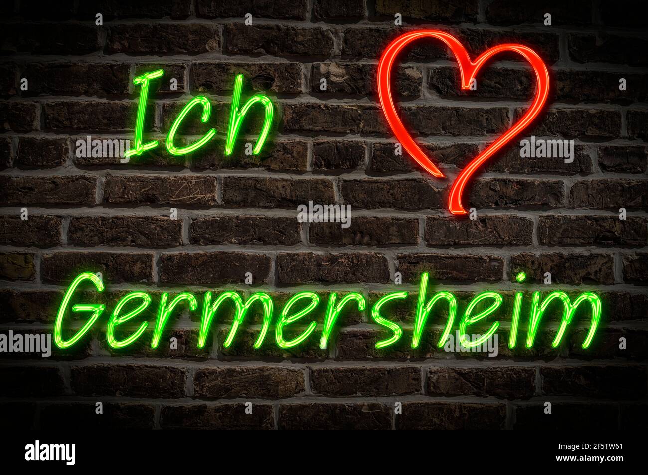 Leuchtreklame, Ich liebe Germersheim, Rheinland-Pfalz, Deutschland, Europa | Illuminated advertising, I love Germersheim, Rhineland-Palatinate, German Stock Photo