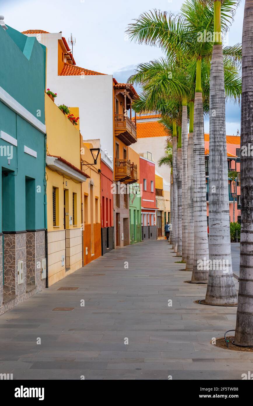 Colorful central street in the old town at Puerto de la Cruz, Tenerife,  Canary islands, Spain Stock Photo - Alamy
