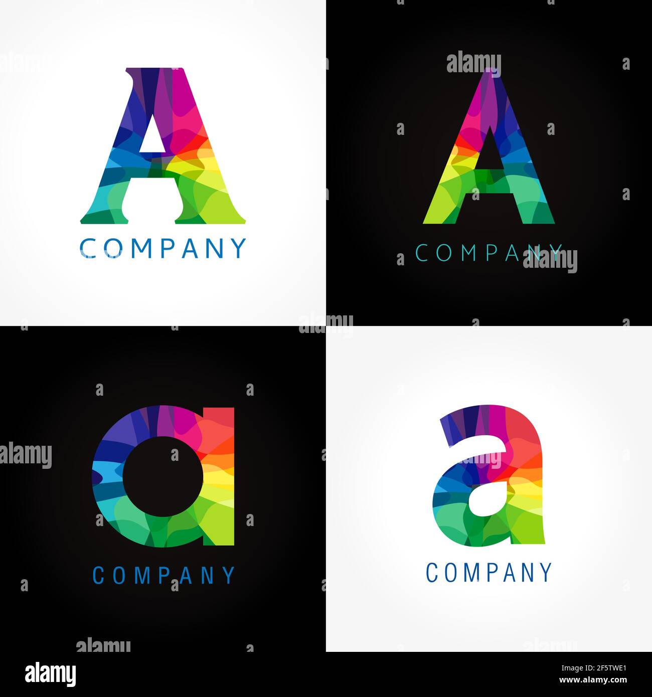 A company abstract logotype. Stained-glass colored letter a branding identity. Bright facet multi colors vector logo. Stock Vector