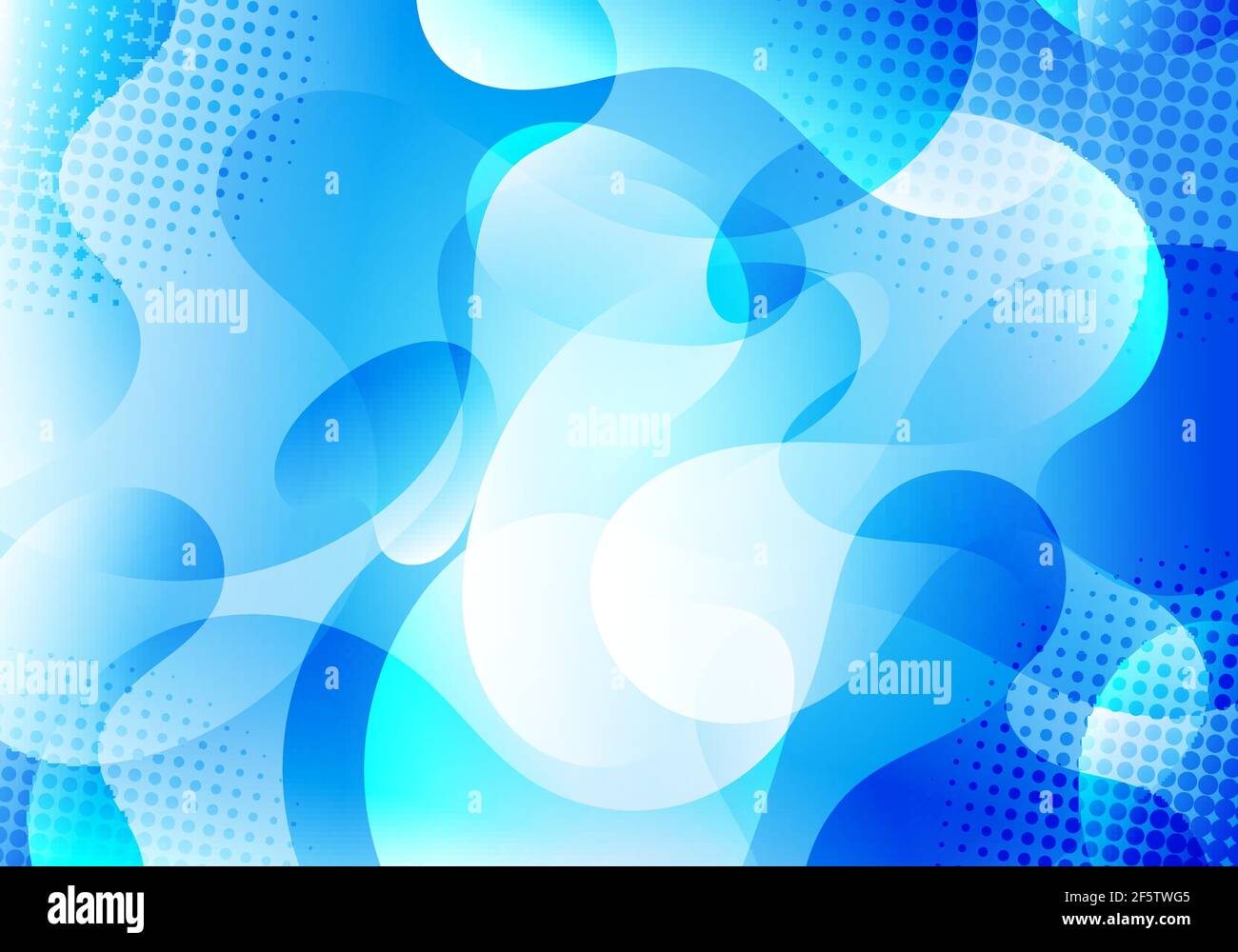 Abstract background blue liquid gradient shapes transparency layered with halftone effect. Vector illustration Stock Vector