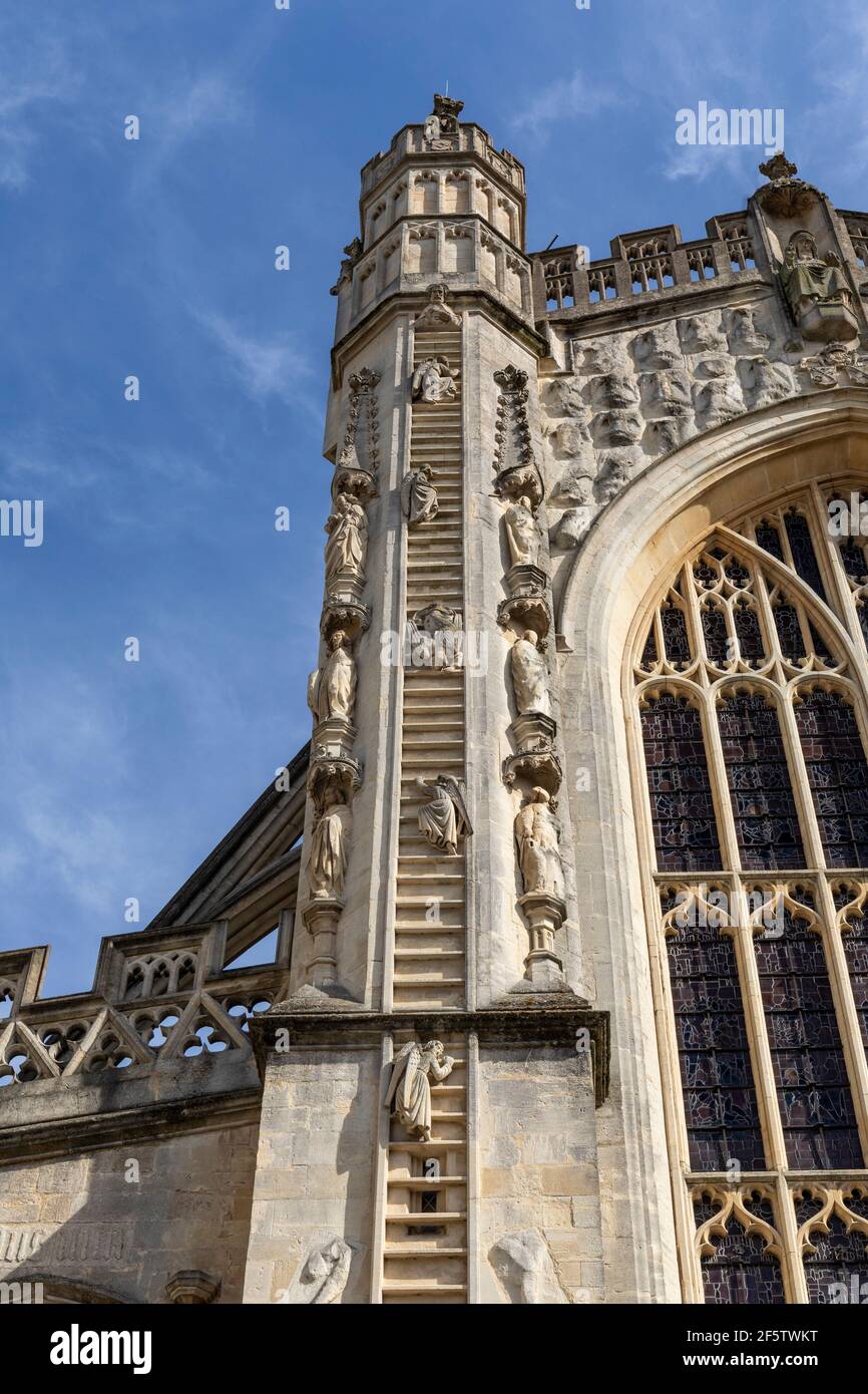 The late 15th century ladder of ascending angels on the front of Bath ...