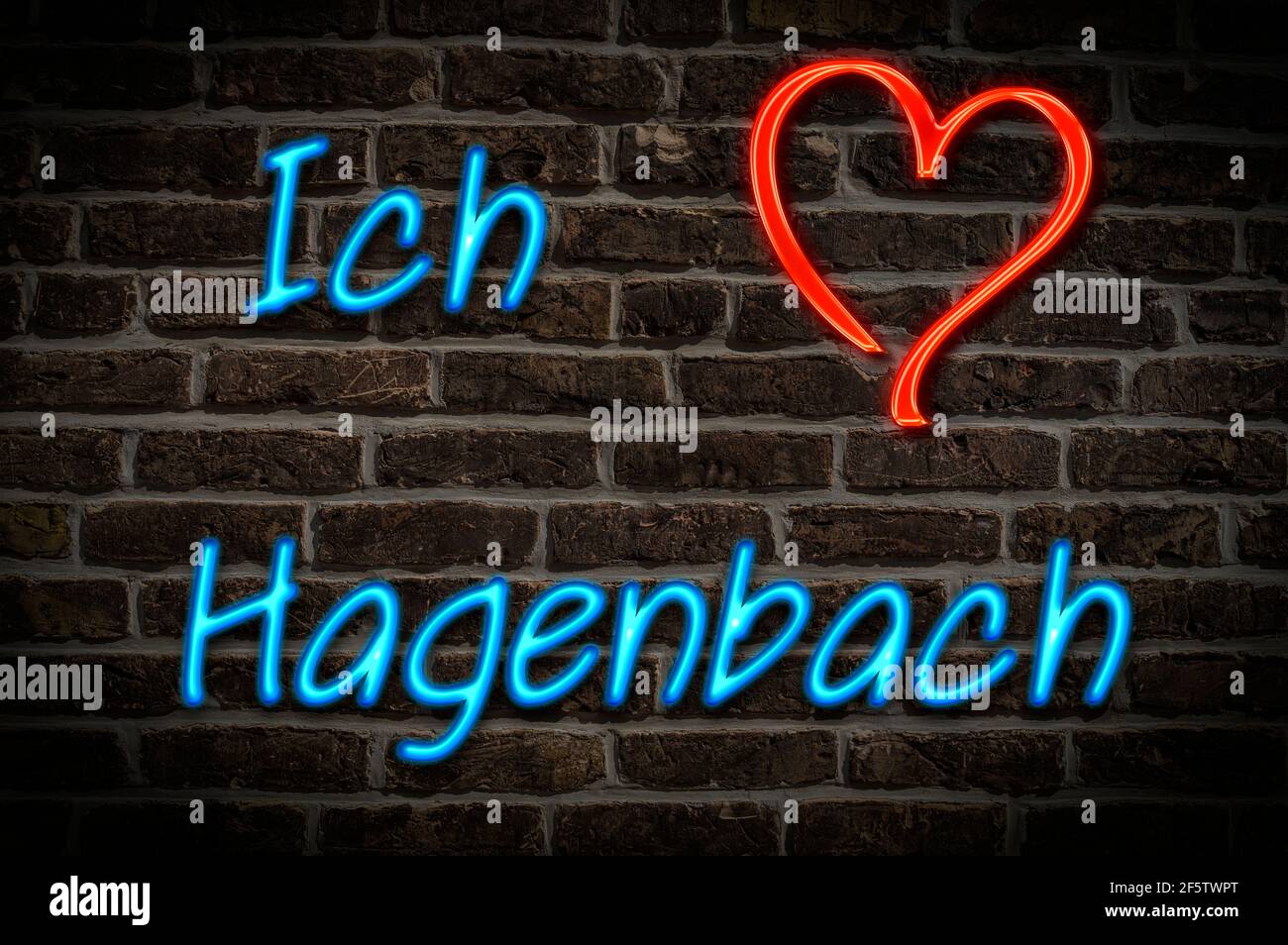 Leuchtreklame, Ich liebe Hagenbach, Rheinland-Pfalz, Deutschland, Europa | Illuminated advertising, I love Hagenbach, Rhineland-Palatinate, Germany, E Stock Photo