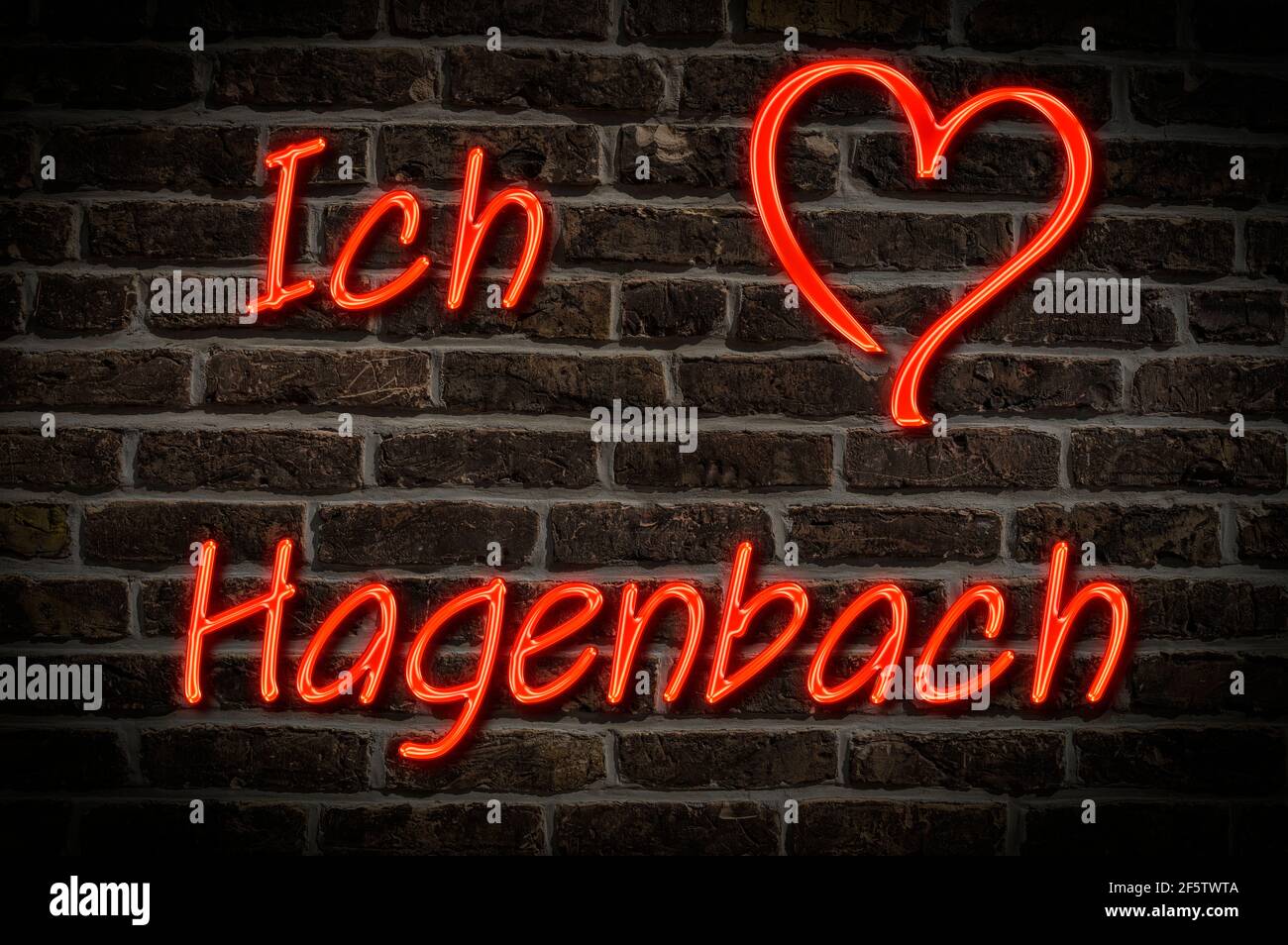 Leuchtreklame, Ich liebe Hagenbach, Rheinland-Pfalz, Deutschland, Europa | Illuminated advertising, I love Hagenbach, Rhineland-Palatinate, Germany, E Stock Photo