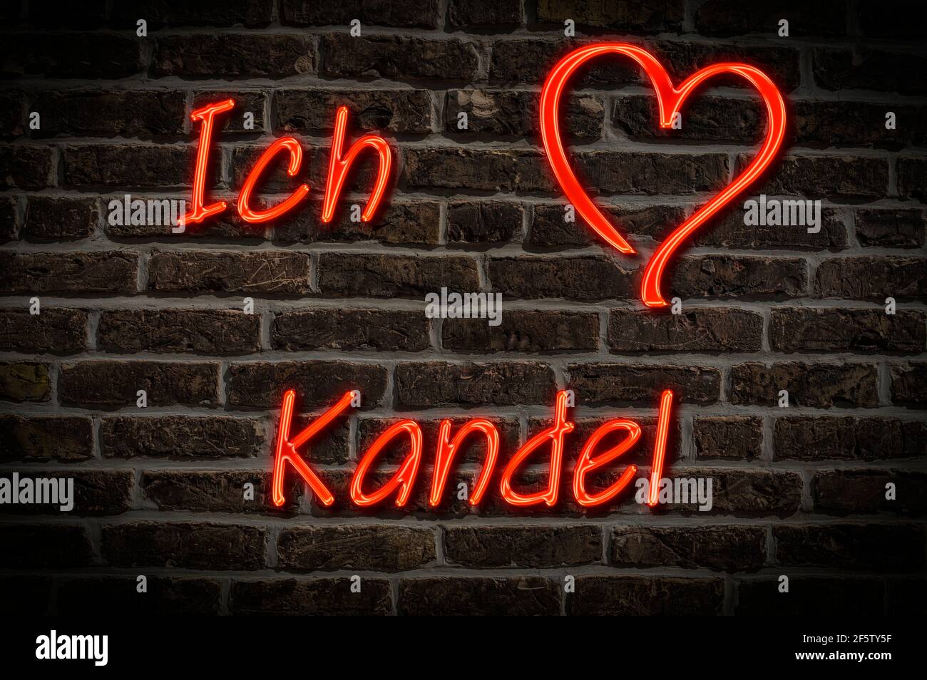 Leuchtreklame, Ich liebe Kandel, Rheinland-Pfalz, Deutschland, Europa | Illuminated advertising, I love Kandel, Rhineland-Palatinate, Germany, Europe Stock Photo