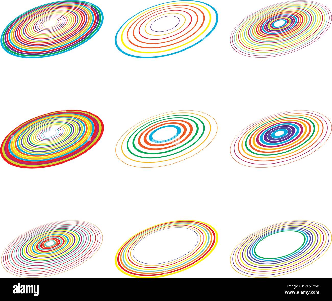 Radial, concentric, radiating rings, circles vector element set — Stock ...