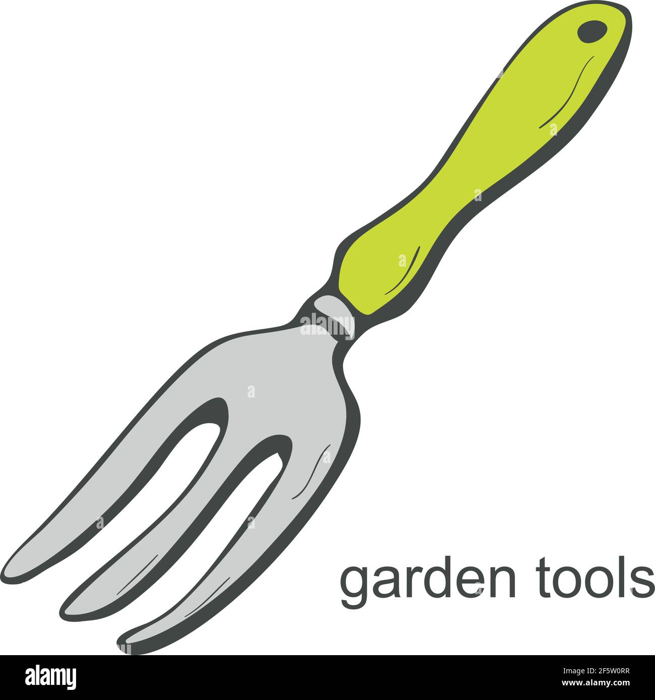 Garden fork in the style of doodles on a white background. Vector illustration Stock Vector