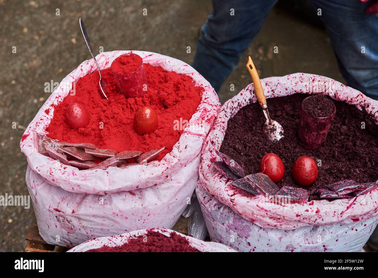 Color powder for Easter eggs, Kutaisi Market, Georgia Stock Photo - Alamy